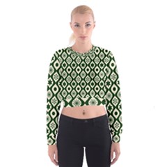 Green Ornate Christmas Pattern Cropped Sweatshirt by patternstudio