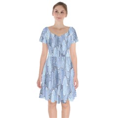 Bubbles Texture Blue Shades Short Sleeve Bardot Dress by Celenk