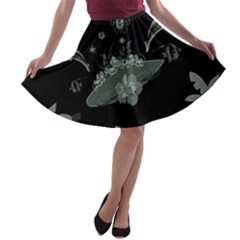 Surfboard With Dolphin, Flowers, Palm And Turtle A-line Skater Skirt by FantasyWorld7