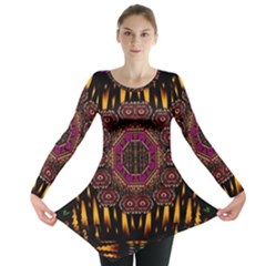 A Flaming Star Is Born On The  Metal Sky Long Sleeve Tunic  by pepitasart