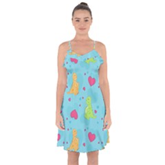 Dinosaur Love Pattern Ruffle Detail Chiffon Dress by Bigfootshirtshop