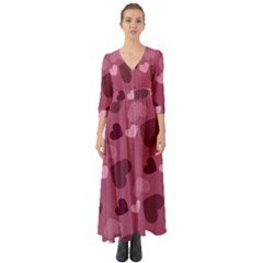 Mauve Valentine Heart Pattern Button Up Boho Maxi Dress by Bigfootshirtshop