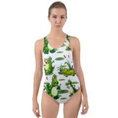 Crocodiles In The Pond Cut-out Back One Piece Swimsuit by Bigfootshirtshop