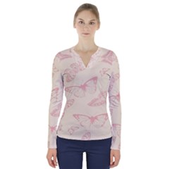 Butterfly Butterflies Vintage V-neck Long Sleeve Top by Celenk