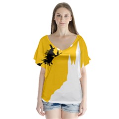 Castle Cat Evil Female Fictional V-neck Flutter Sleeve Top by Celenk