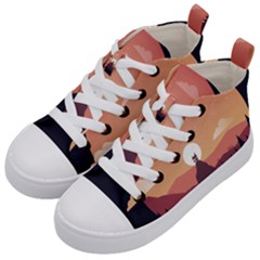 Design Art Hill Hut Landscape Kid s Mid-top Canvas Sneakers by Celenk