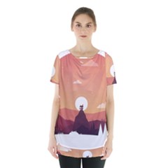 Design Art Hill Hut Landscape Skirt Hem Sports Top by Celenk