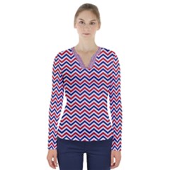 Navy Chevron V-neck Long Sleeve Top by jumpercat