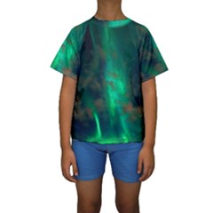 Northern Lights Plasma Sky Kids  Short Sleeve Swimwear by BangZart