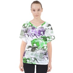 Horse Horses Animal World Green V-neck Dolman Drape Top by BangZart