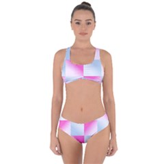 Gradient Blue Pink Geometric Criss Cross Bikini Set by BangZart