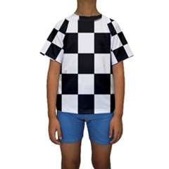 Grid Domino Bank And Black Kids  Short Sleeve Swimwear by BangZart