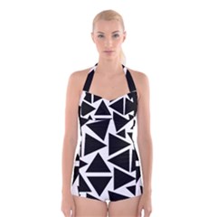 Template Black Triangle Boyleg Halter Swimsuit  by BangZart