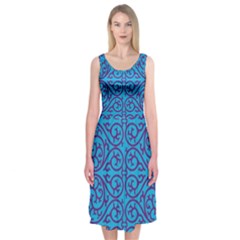 Monogram Blue Purple Background Midi Sleeveless Dress by BangZart