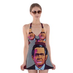 George W Bush Pop Art President Usa Halter Dress Swimsuit  by BangZart