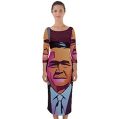 George W Bush Pop Art President Usa Quarter Sleeve Midi Bodycon Dress by BangZart