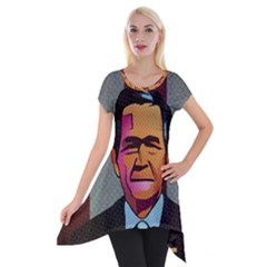 George W Bush Pop Art President Usa Short Sleeve Side Drop Tunic by BangZart