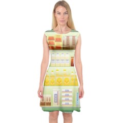 Supermarket Shelf Coffee Tea Grains Capsleeve Midi Dress by Celenk