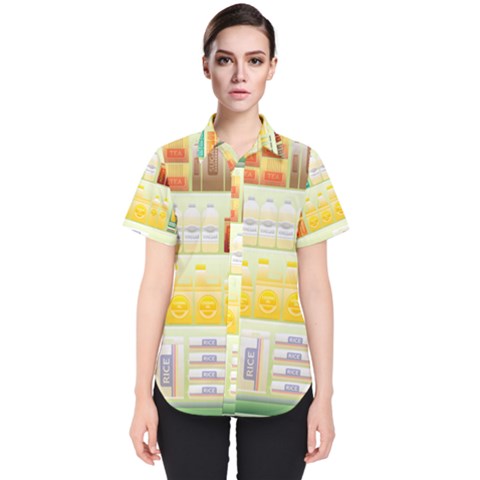 Supermarket Shelf Coffee Tea Grains Women s Short Sleeve Shirt by Celenk