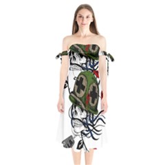 Skull Skeleton Dead Death Face Shoulder Tie Bardot Midi Dress by Celenk