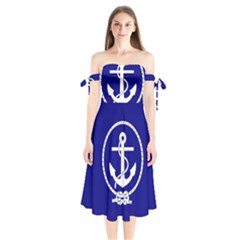 Anchor Flag Blue Background Shoulder Tie Bardot Midi Dress by Celenk