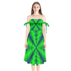 Shiny Lime Navy Sheen Radiate 3d Shoulder Tie Bardot Midi Dress by Celenk