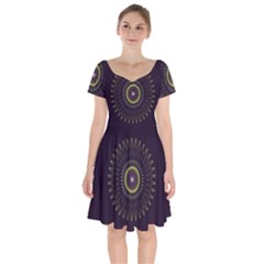 Fractal Purple Mandala Violet Short Sleeve Bardot Dress by Celenk