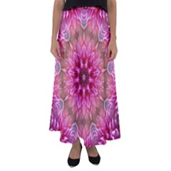 Flower Mandala Art Pink Abstract Flared Maxi Skirt by Celenk