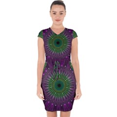 Purple Mandala Fractal Glass Capsleeve Drawstring Dress  by Celenk