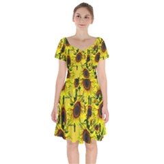 Sun Flower Pattern Background Short Sleeve Bardot Dress by Celenk