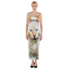 Cat Animal Art Abstract Watercolor Fitted Maxi Dress by Celenk