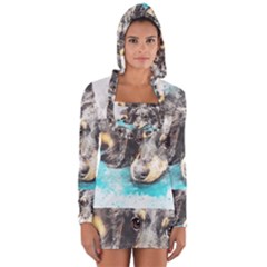 Dog Animal Art Abstract Watercolor Long Sleeve Hooded T-shirt by Celenk