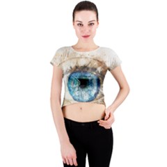 Eye Blue Girl Art Abstract Crew Neck Crop Top by Celenk