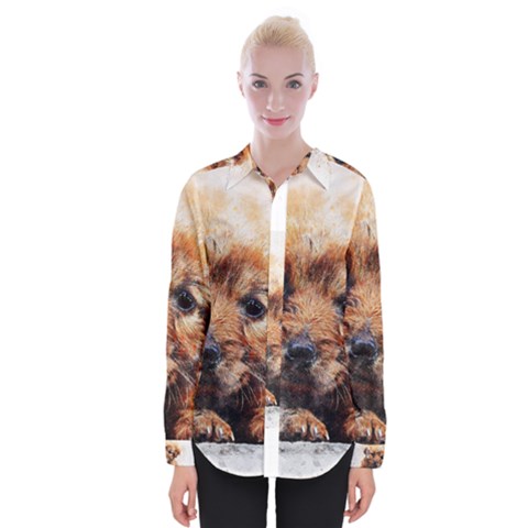 Dog Puppy Animal Art Abstract Womens Long Sleeve Shirt by Celenk