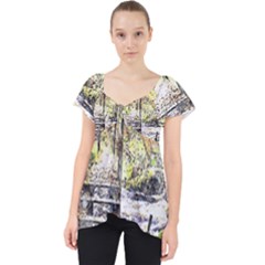 River Bridge Art Abstract Nature Lace Front Dolly Top