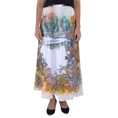 River Water Art Abstract Stones Flared Maxi Skirt by Celenk