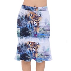 Tiger Drink Animal Art Abstract Mermaid Skirt by Celenk