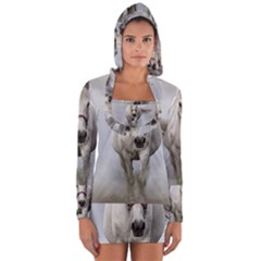 Horse Mammal White Horse Animal Long Sleeve Hooded T-shirt by Celenk