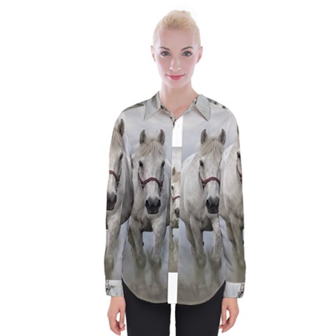 Horse Mammal White Horse Animal Womens Long Sleeve Shirt by Celenk