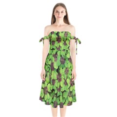 Luck Klee Lucky Clover Vierblattrig Shoulder Tie Bardot Midi Dress by Celenk