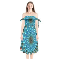 Fractal Art Design Pattern Shoulder Tie Bardot Midi Dress by Celenk