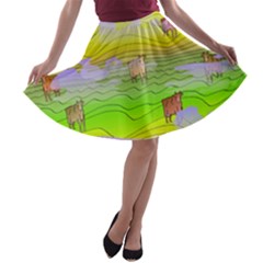 Cows And Clouds In The Green Fields A-line Skater Skirt by CosmicEsoteric