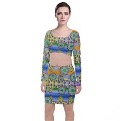 Amoeba Flowers Long Sleeve Crop Top & Bodycon Skirt Set by CosmicEsoteric