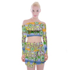 Amoeba Flowers Off Shoulder Top With Mini Skirt Set by CosmicEsoteric