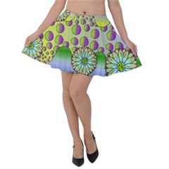 Amoeba Flowers Velvet Skater Skirt by CosmicEsoteric