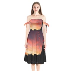 Sunset Silhouette Sun Sky Evening Shoulder Tie Bardot Midi Dress by Celenk