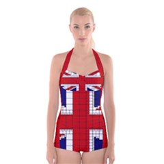 Union Jack Flag Uk Patriotic Boyleg Halter Swimsuit  by Celenk