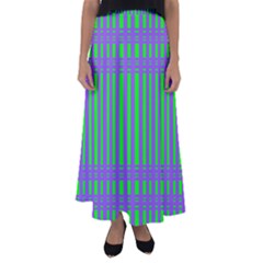 Bright Green Purple Stripes Pattern Flared Maxi Skirt by BrightVibesDesign