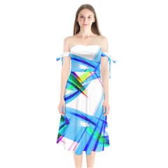 Lines Vibrations Wave Pattern Shoulder Tie Bardot Midi Dress by Celenk