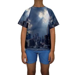 New York America New York Skyline Kids  Short Sleeve Swimwear by Celenk